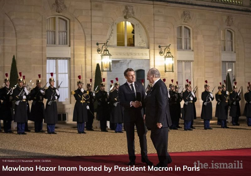 Hazar Imam welcomed by President Macron to the la Grande Halle de La Villette for the 2019 Pais Peace Forum  2019-11-12